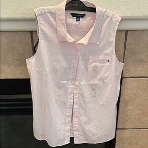 Tommy Hilfiger Women’s Light Pink Striped Sleeveless Shirt L NWT